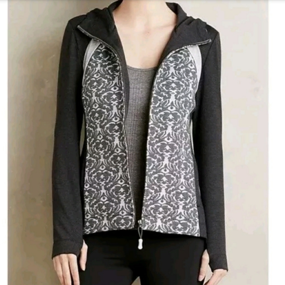 Anthropologie Pure + Good Tara Zip Up Jacket Gray Hooded  S